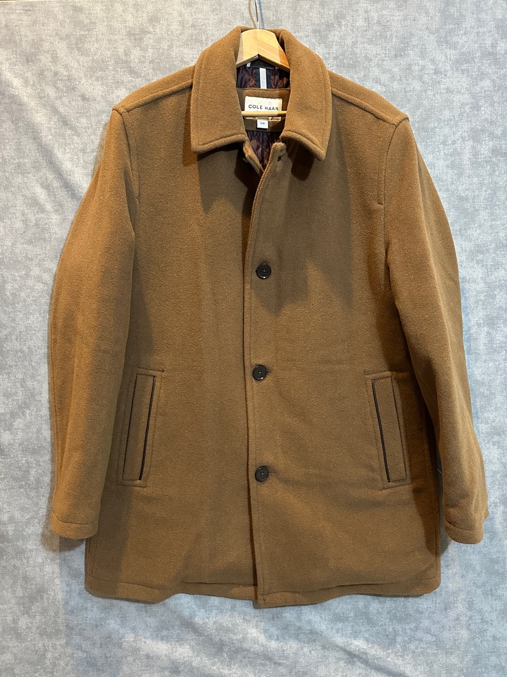 Cole Haan Signature Men's Wool-Blend Plush Car Coat - Camel - Size L